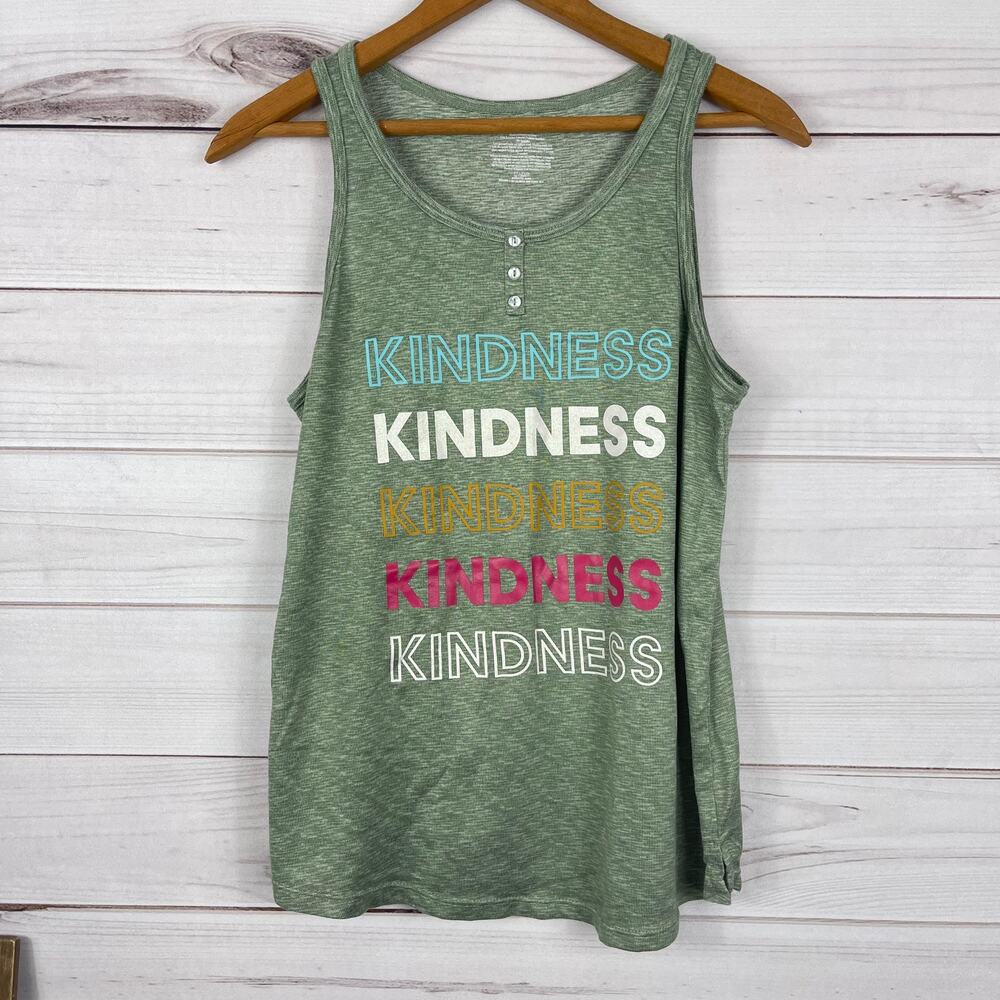 Ladies SECRET TREASURES Green KINDNESS Henley Tank Top Sleepwear Small